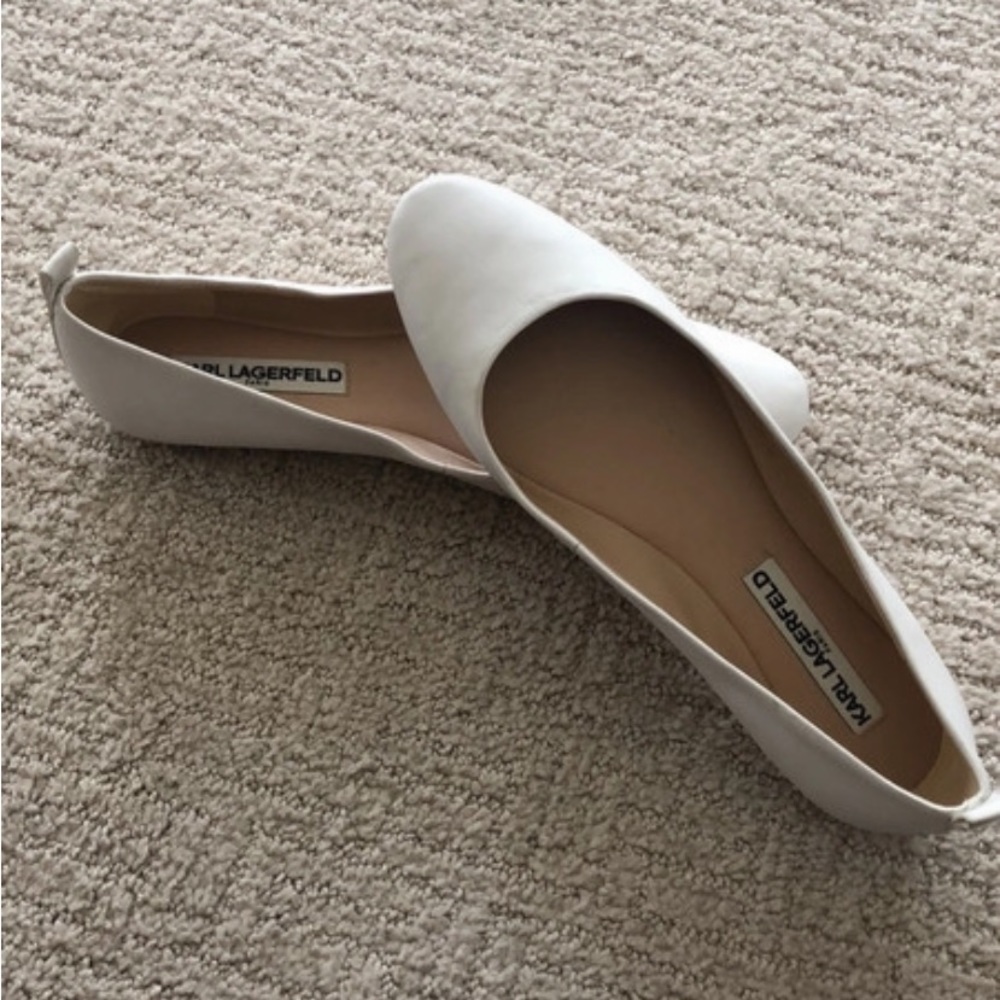 Karl Lagerfeld White Pointed Toe Leather Flats
